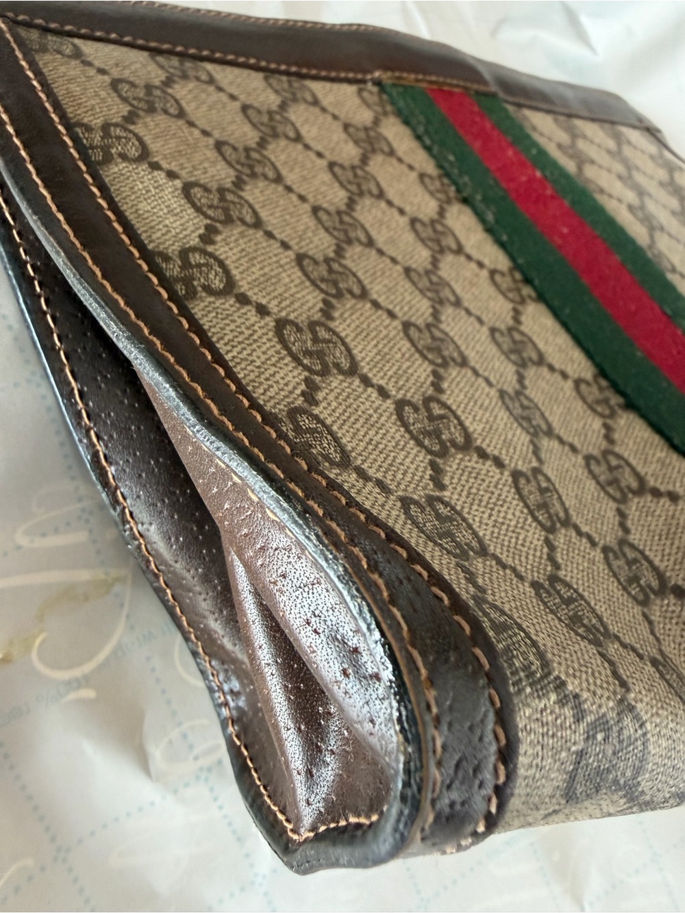 Gucci Brown & Tan GG Canvas Card Holder with Leather Trim - Picture 2 of 8